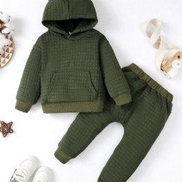 Bebis Pojkar Solid Hoodies Sweatshirt Topp & Byxor Set Vinter Set