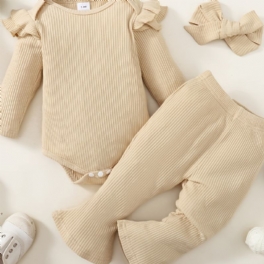 Bebis Ruffle Långärmad Romper Bodysuit + Flares Byxor Outfit Nyfödda Spädbarn Bebiskläder Set Layette Set