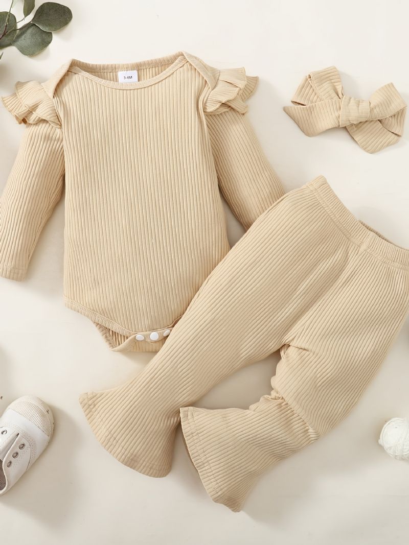 Bebis Ruffle Långärmad Romper Bodysuit + Flares Byxor Outfit Nyfödda Spädbarn Bebiskläder Set Layette Set