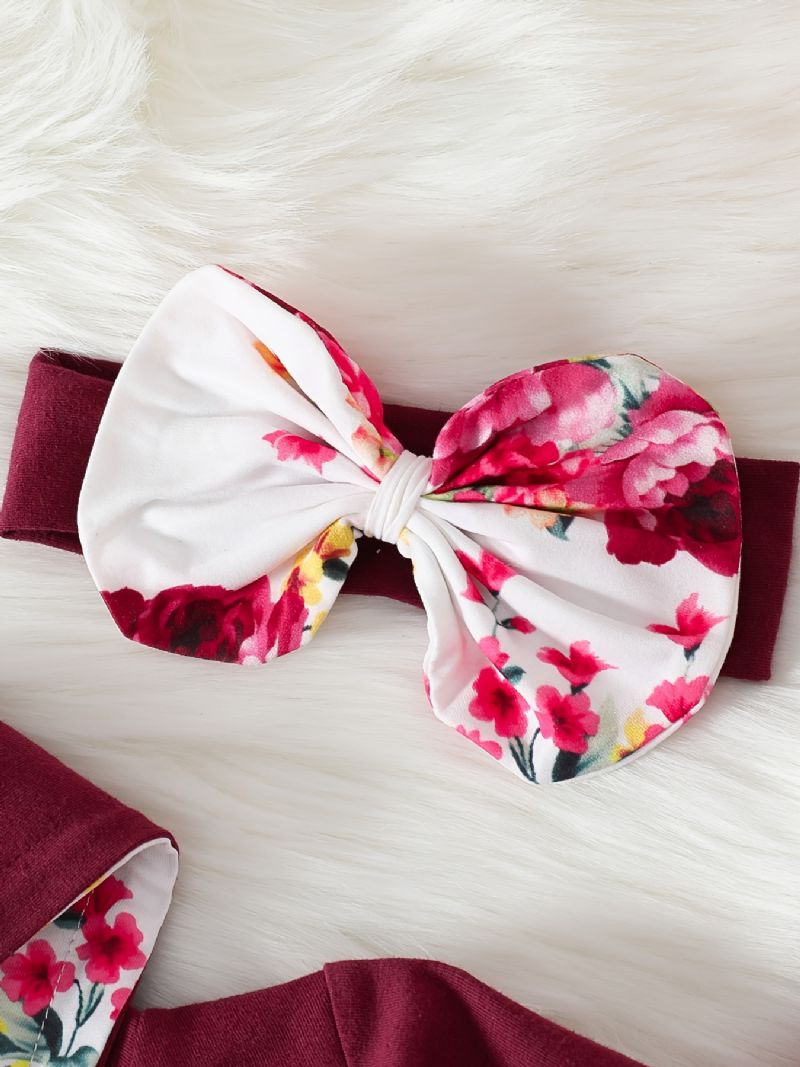 Blommig Huvtröja För Flickor Hoodies + Byxor + Pannband Outfits Kläder Set