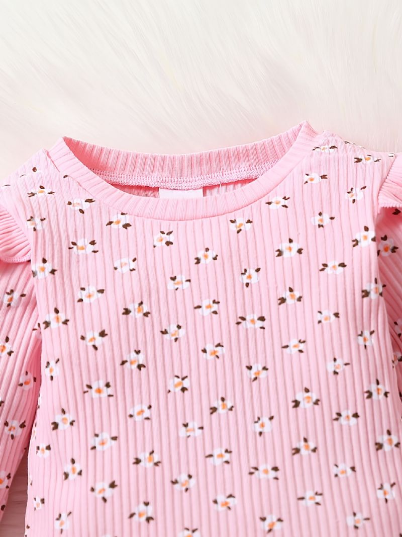 Blommig Volangtröja För Flickor + Byxor Set Outfit Bebiskläder