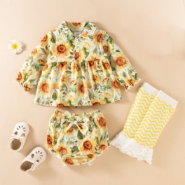 Blommönster För Flickor Peplum Top + Shorts + Knäskyddsset Bebiskläder