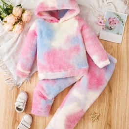 Färgglada Fleece Tröja Huvtröja + Byxor Set Barnkläder