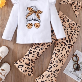 Flickkläder Volanger Långärmad Topp & Matchande Leopardbyxor & Pannbandsset Barnkläder