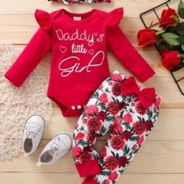 Flickor Alfabetet Blommigt Tryck Onesie Byxor Set