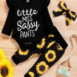 Flickor Alfabetstryck Enfärgad Långärmad Romper Body + Sunflower Print Byxset Barnkläder