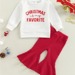 Flickor Alphabet Print Christmas Sweatshirt & Flared Byx Set
