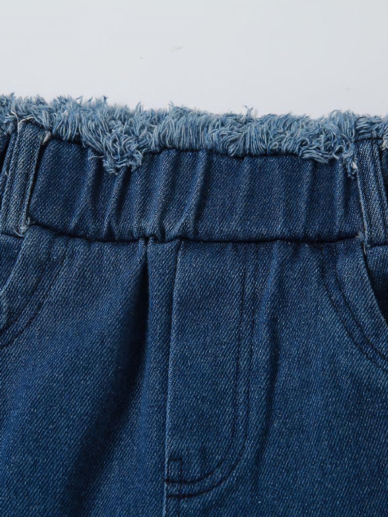 Flickor Camo Sleeve Top + Ripped Raw Hem Jeans Set Barnkläder
