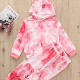 Flickor Casual Rosa Tie Dye Print Långärmad Hoodie Byx Set Höst Vinter