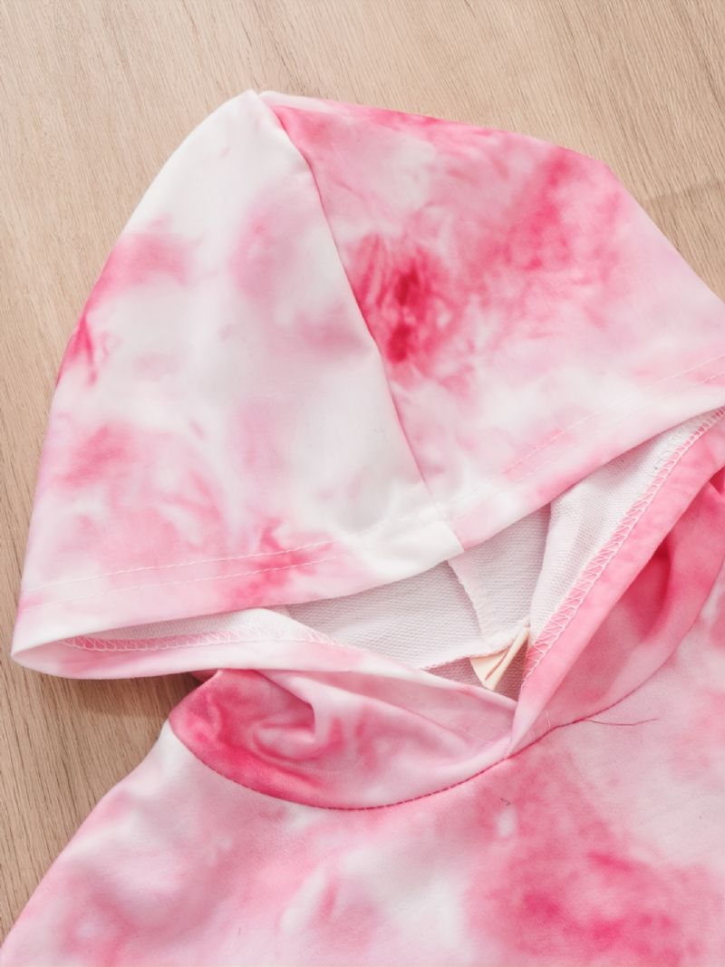 Flickor Casual Rosa Tie Dye Print Långärmad Hoodie Byx Set Höst Vinter