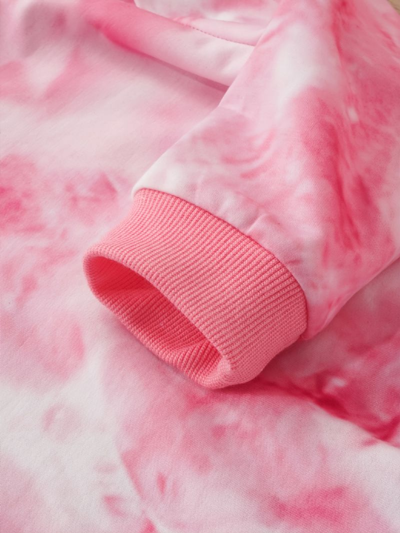 Flickor Casual Rosa Tie Dye Print Långärmad Hoodie Byx Set Höst Vinter