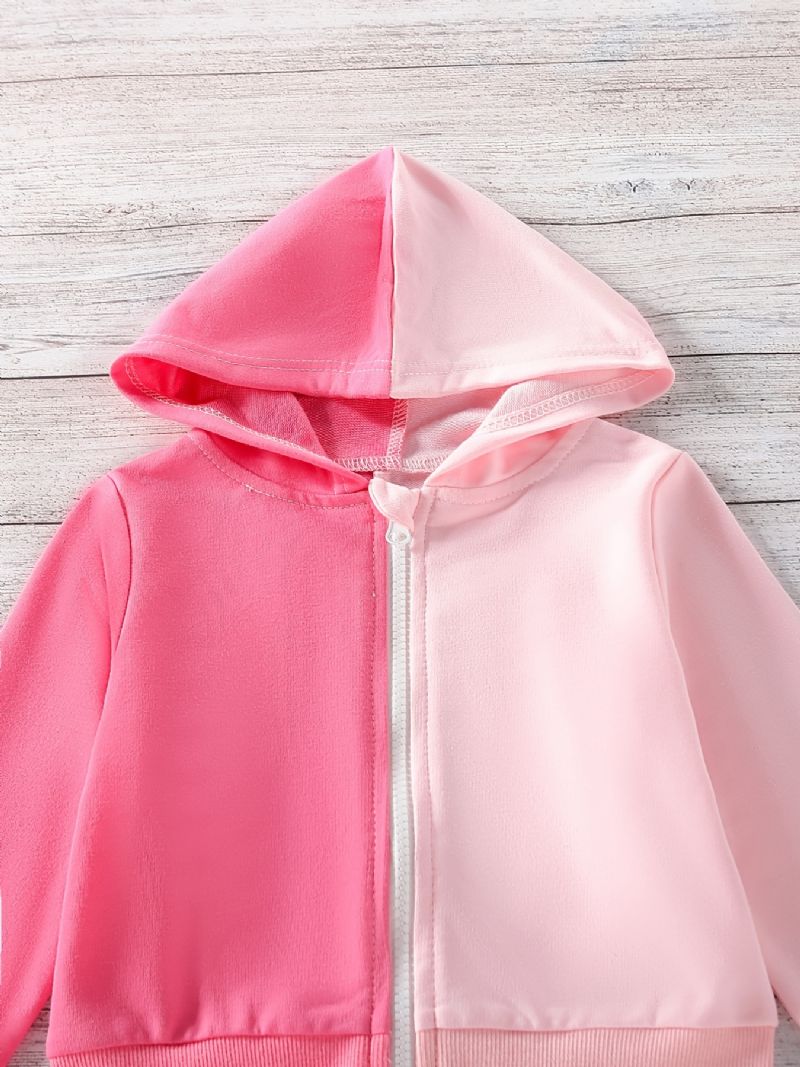 Flickor Colorblock Hooded Sweatshirt Byxor Set För Vintern