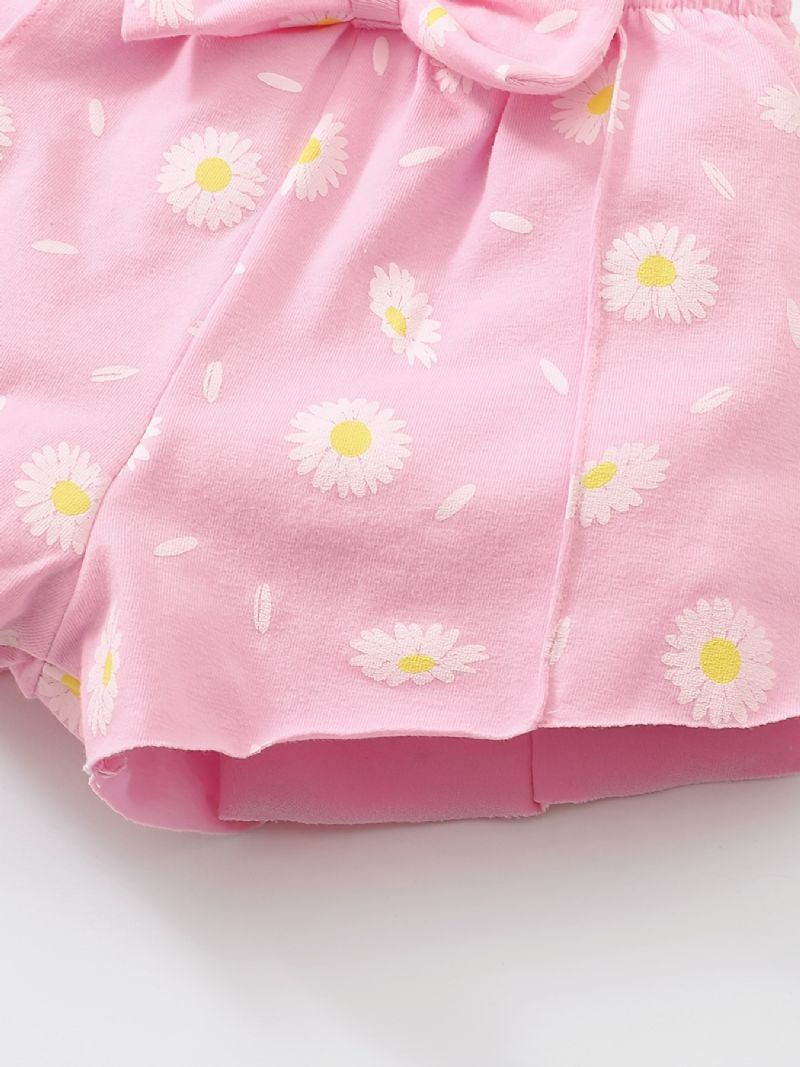 Flickor Daisy Print Kortärmad Topp + Matchande Shorts Set Barnkläder Outfit