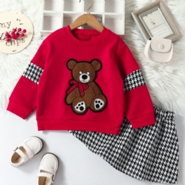 Flickor Fleece Bear Sweatshirt Kjol Set