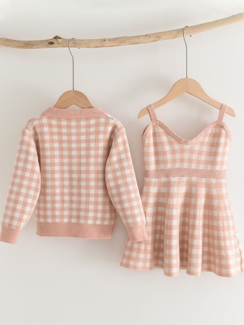 Flickor Knit Cardigan + Strap Dress Set För Höst & Vinter Nyhet