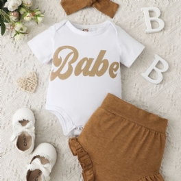 Flickor Kortärmad Romper Jumpsuit + Ruffle Shorts + Pannband Set Bebiskläder