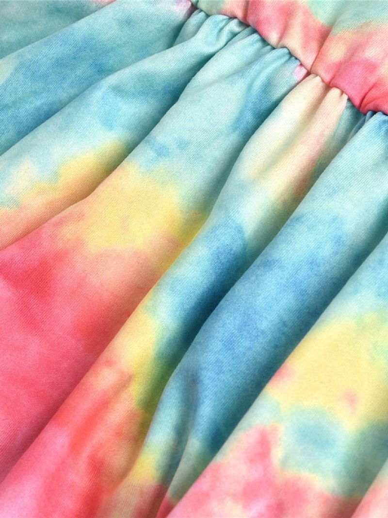 Flickor Långärmad Tie-dye Top & Ripped Patchwork Jeans Set