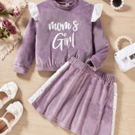 Flickor Pullover Sweatshirt & Matchande Kjol Set För Vintern Nytt