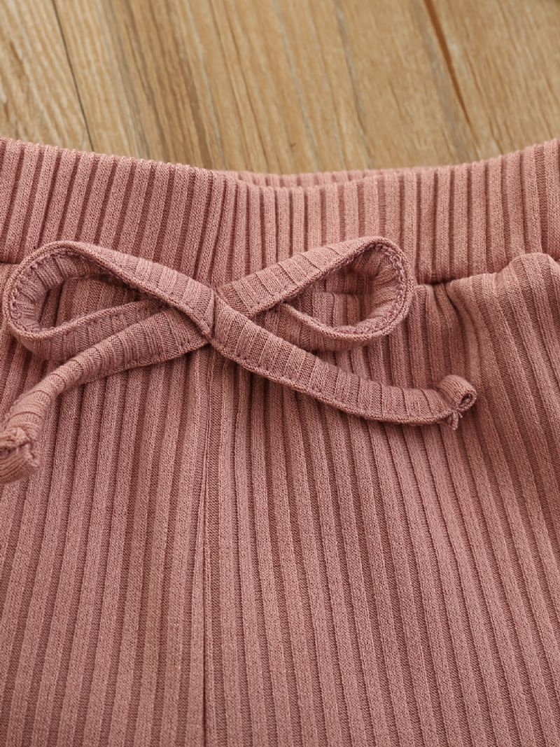 Flickor Ribbed Strap Top + Bowknot Shorts Set Barnkläder För Sommaren