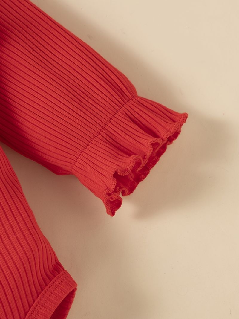 Flickor Ruffle Långärmad Romper + Print Byx Set Bebiskläder Bodysuit