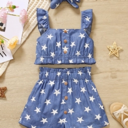 Flickor Ruffles Camisole Star Print & Shorts & Pannband Set