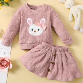 Flickor Rundhalsad Långärmad Bunny Sweater Kjol Set