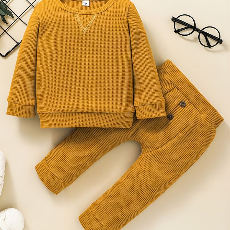 Flickor Stickad Rundhalsad Långärmad Sweatshirt & Sweatpants Set