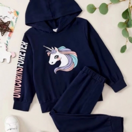 Flickor Unicorn Print Mode Casual Hoodie & Leggings Sets