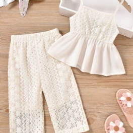 Flickor White Lace Camisole + Wild Leg Pants Set Bebis Kläder Outfit