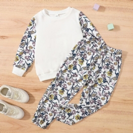 Flower Print Långärmad Sweatshirt & Sweatpants Set