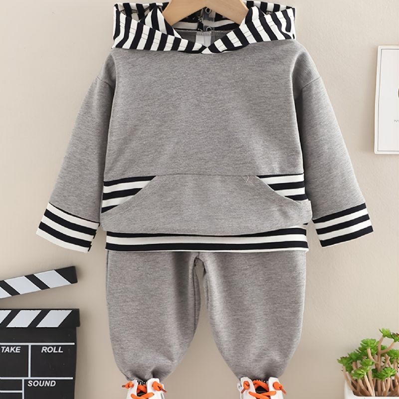 Höst Vinter Casual Pojke Patchwork Randig Hooded Kostym