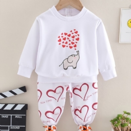 Höst & Vinter Flickor Elephant Heart Print Rund Hals Sweatshirt Byxor Set