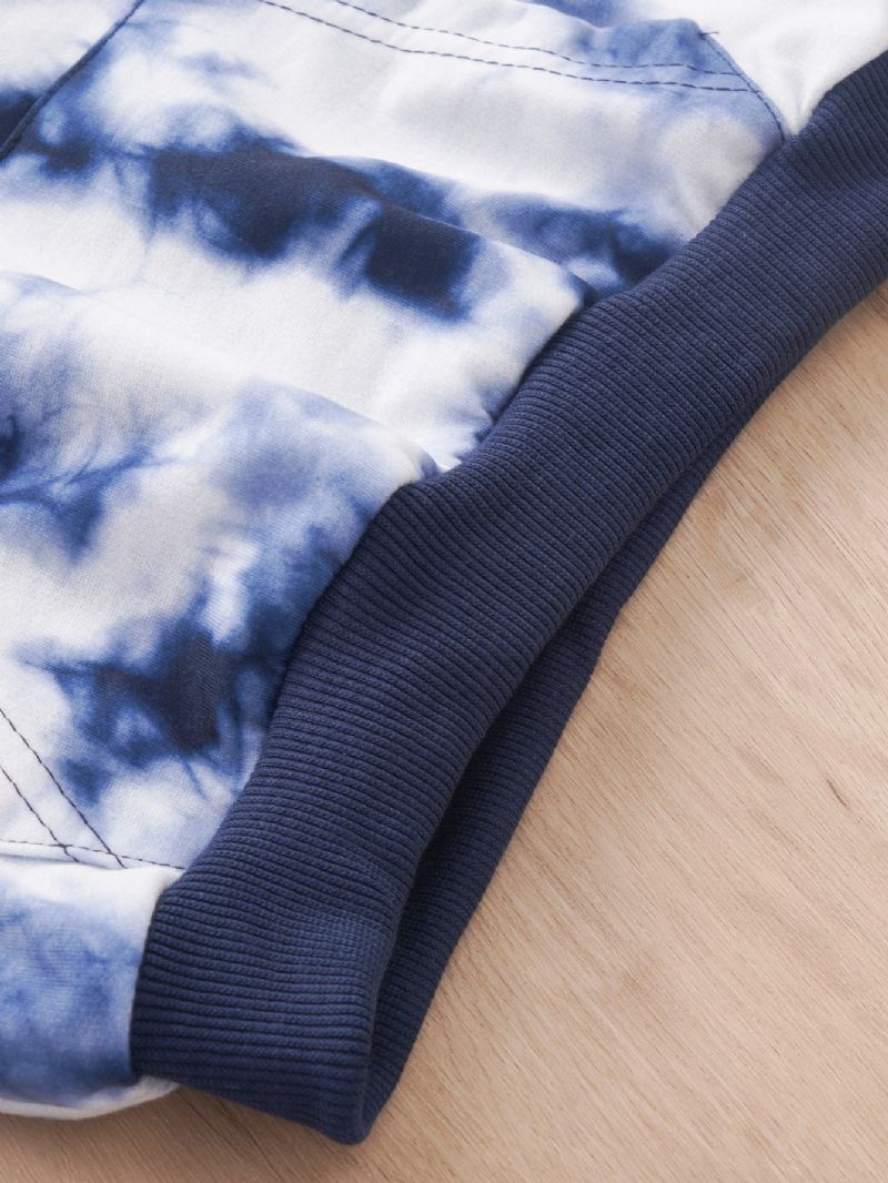 Höst Vinter Pojkar Tie Dye Tryckt Pocket Hooded Långärmad Sweatshirt Byxa Set