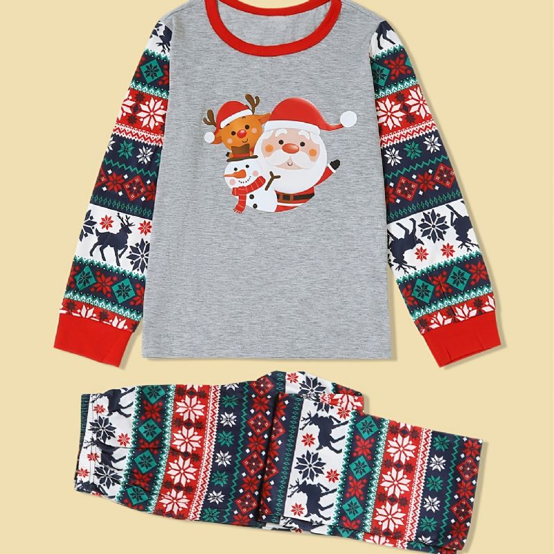 Jul Förälder-barn Jultomten Älg Snögubbe Print Pyjamas Set