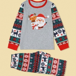 Jul Förälder-barn Jultomten Älg Snögubbe Print Pyjamas Set