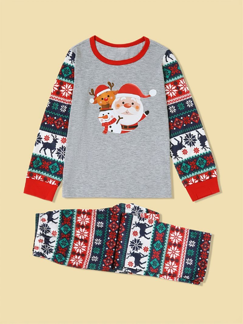 Jul Förälder-barn Jultomten Älg Snögubbe Print Pyjamas Set
