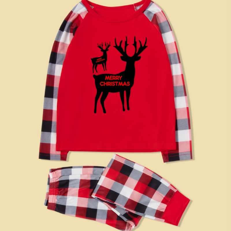 Jul Förälder-barn Santa Älg Alfabetet Print Pyjamas Set