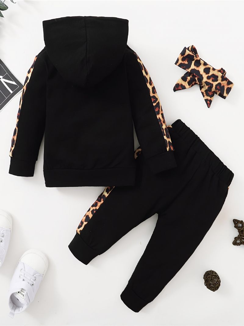 Jul Prisnedskärningar Bebis Alfabetet Print Leopard Patchwork Sweatshirt Set