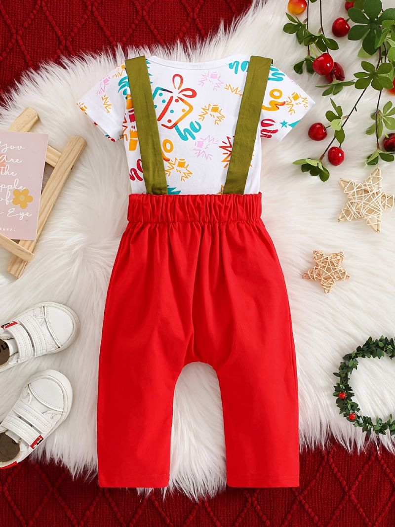Julkläder För Spädbarn Romper Kortärmad Body & Röda Hängslen Byxuppsättningar Bebis Pojkar Barnkläder