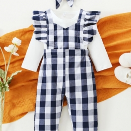 Långärmad Tröja För Flickor + Matchande Plädoverall + Pannbandset Bebiskläder Outfit Body Onesie