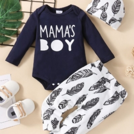 Mama's Pojkar Letter Print Långärmad Pullover Sweatshirt Byx Set 3st