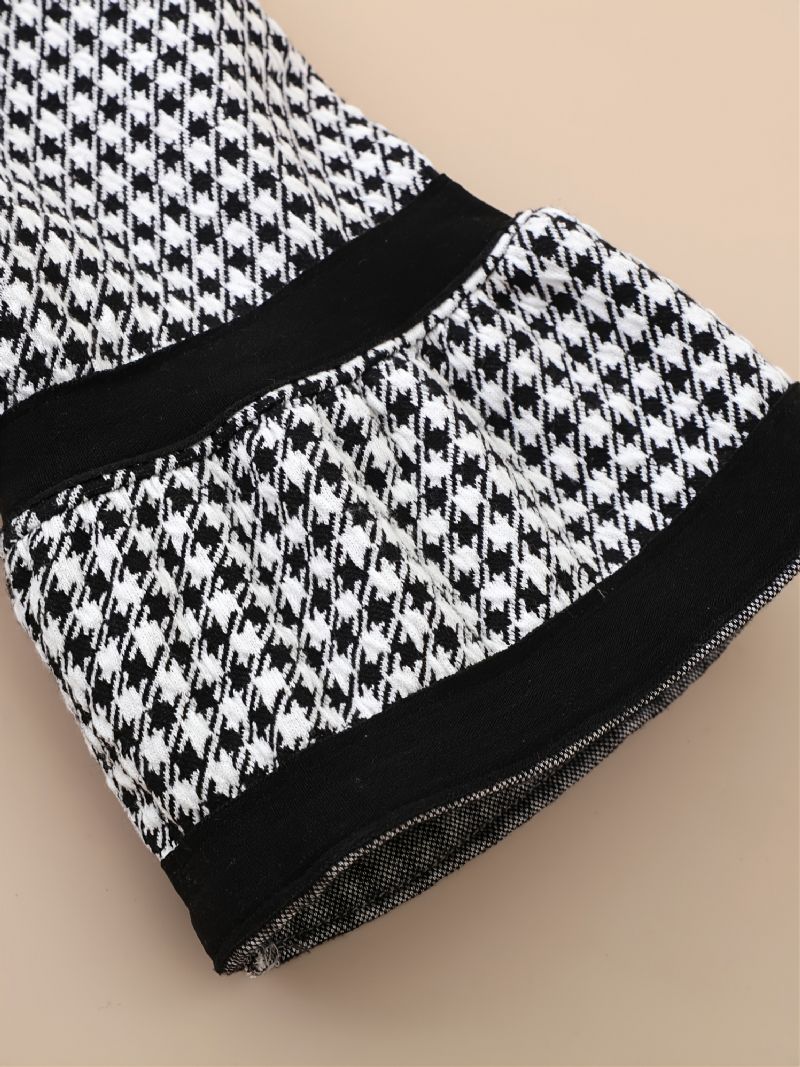 Modeset För Tjejer Svart Vit Rutig Utsvängd Långärmad Kappa & Utsvängda Byxor