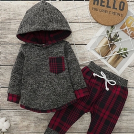 Newborn Bebis Pojkar Flickor Långärmad Luvtröja + Rutiga Byxor Set Bebiskläder Outfit För Jul