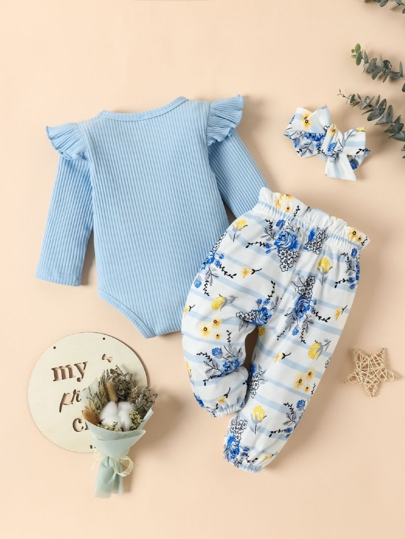 Nyfödda Flickor Bodysuit & Blommiga Byxor & Pannband Set Mammas Lilla Flicka