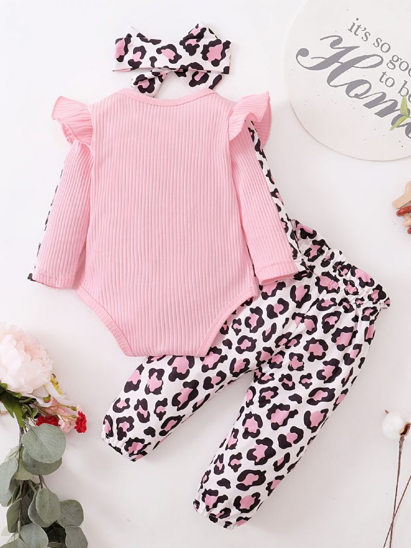 Nyfödda Flickor Långärmade Romper Byxor Pannband Set Bebis Layette Set Spädbarn Bebiskläder Outfit