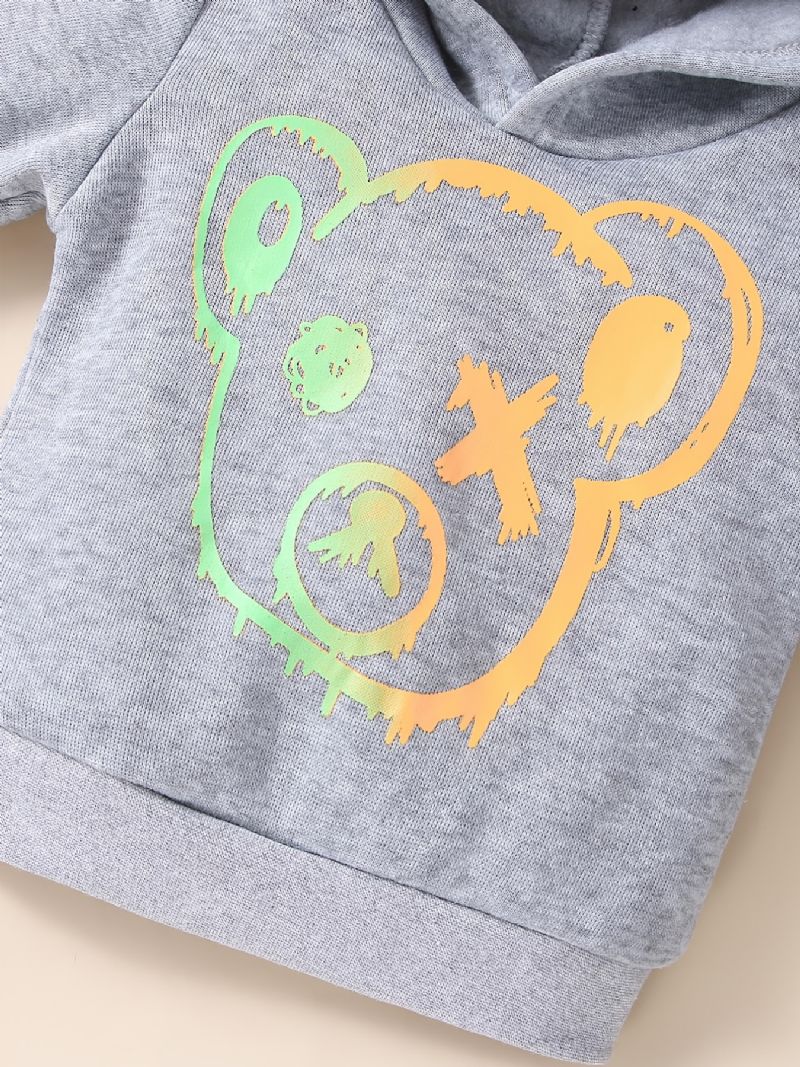 Pojkar Bear Print Pullover Hoodie + Sweatpants Set Bebiskläder