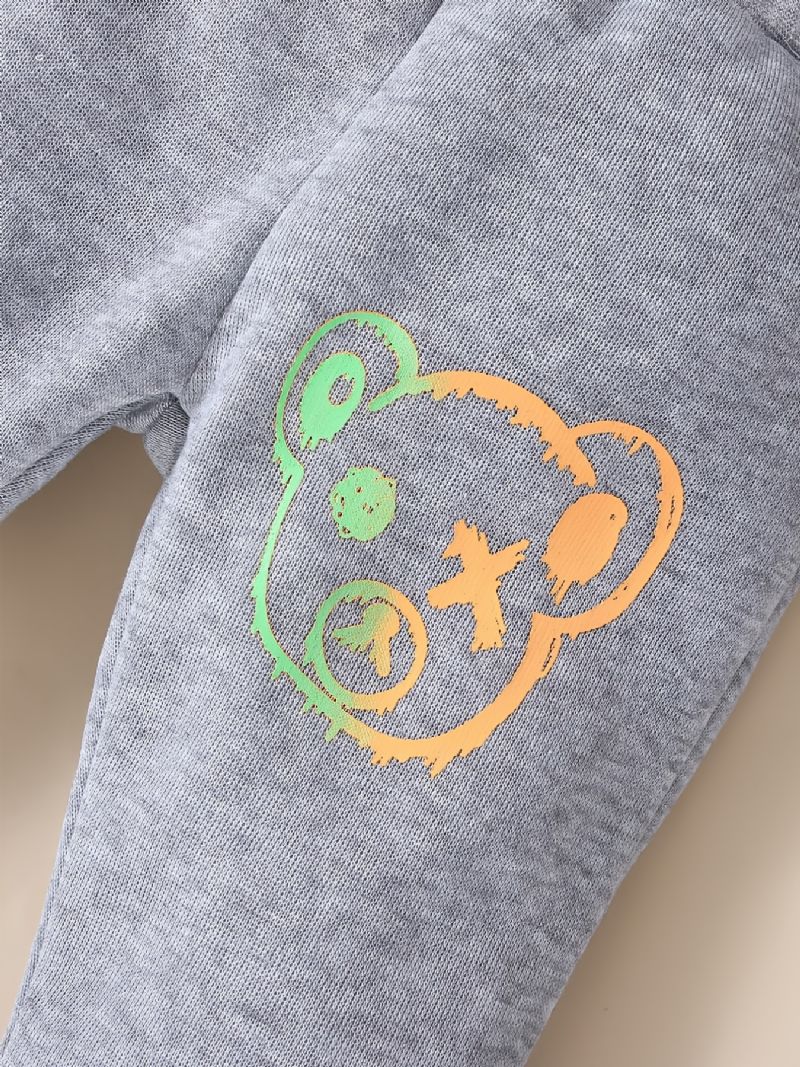 Pojkar Bear Print Pullover Hoodie + Sweatpants Set Bebiskläder