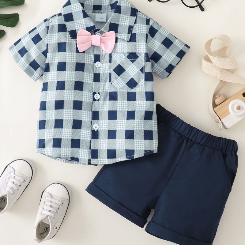 Pojkar Bow Check Shirt & Shorts Set