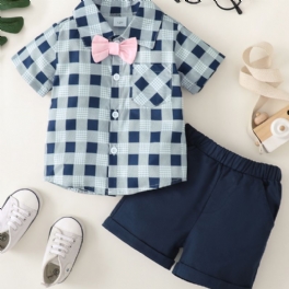 Pojkar Bow Check Shirt & Shorts Set