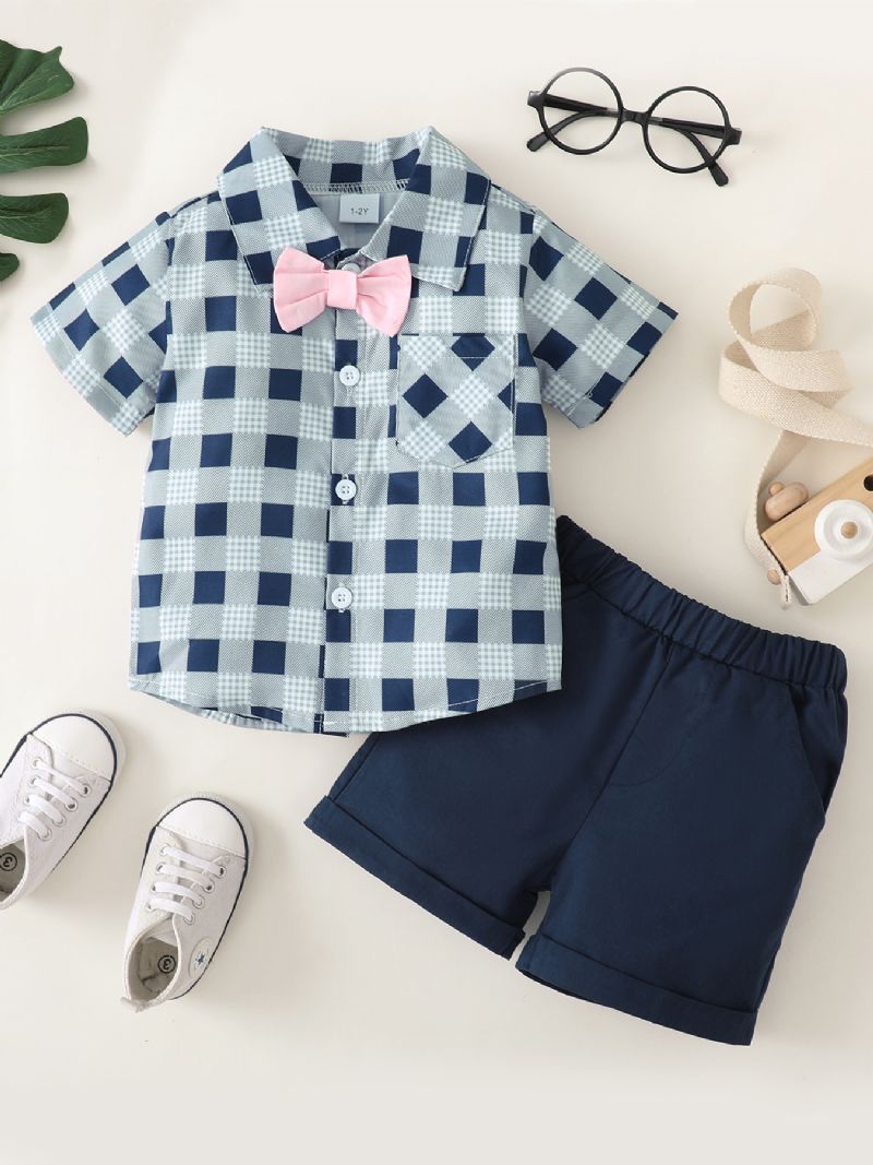 Pojkar Bow Check Shirt & Shorts Set